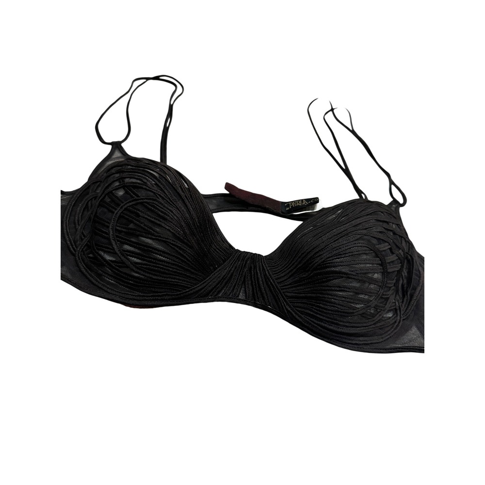 La Perla Brown 100% Silk Cage Underwire Bra Sheer Mesh Strappy IT 3 US 36B